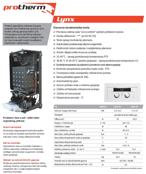 Katalog Gas. konvencionalni kotao Protherm Lynx